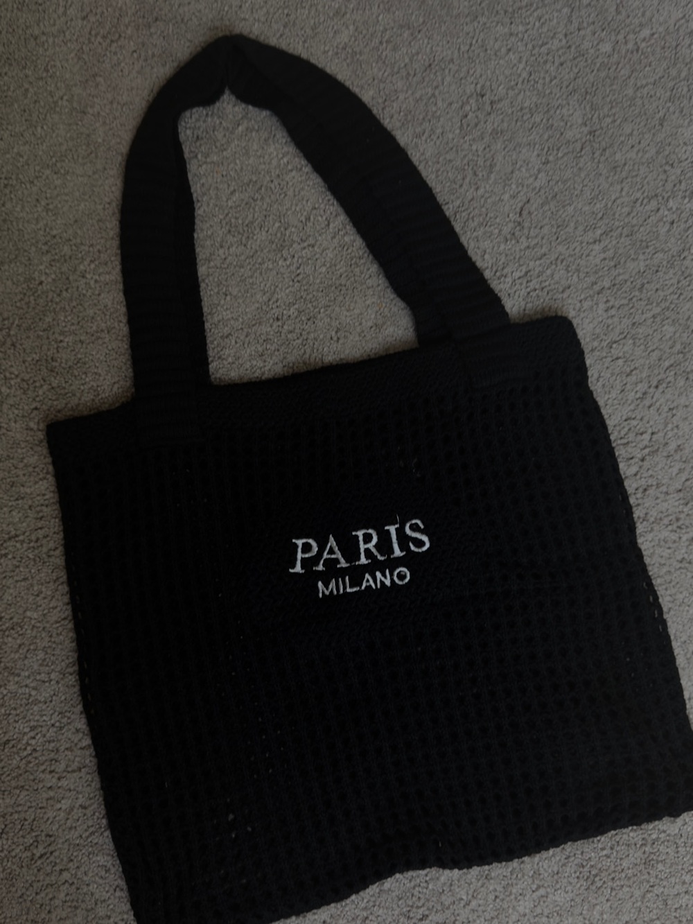 Aris Black Waffle Knit Tote with White Embroidered Logo